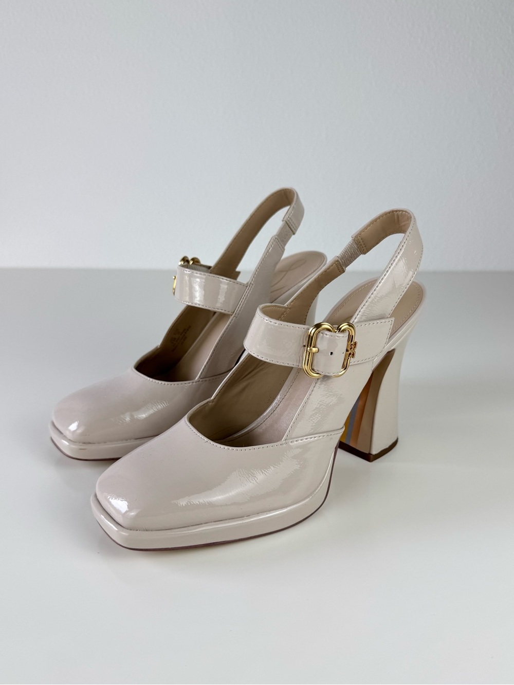 Sam Edelman Jildie Mary Jane Slingback Heels Linen Patent Size 8.5